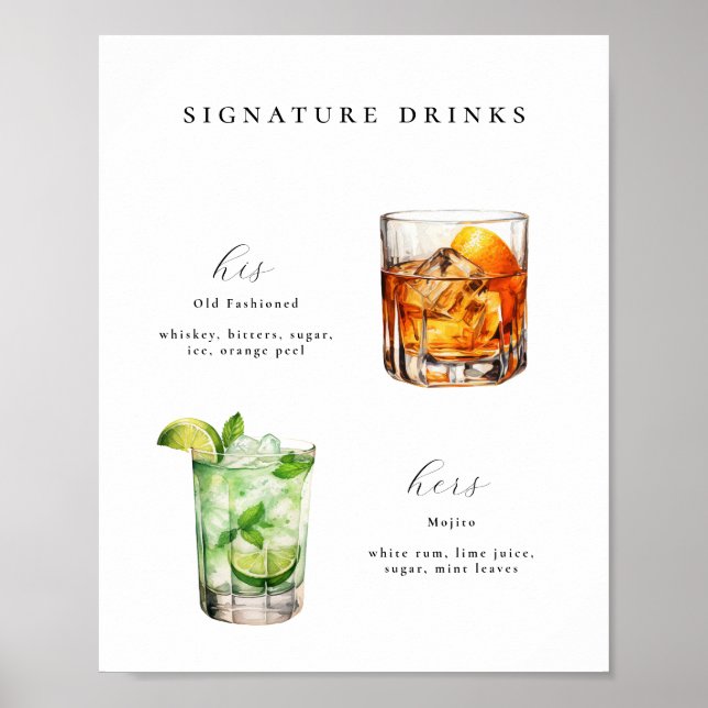 Signature Boissons Mariage Cocktails Poster (Devant)