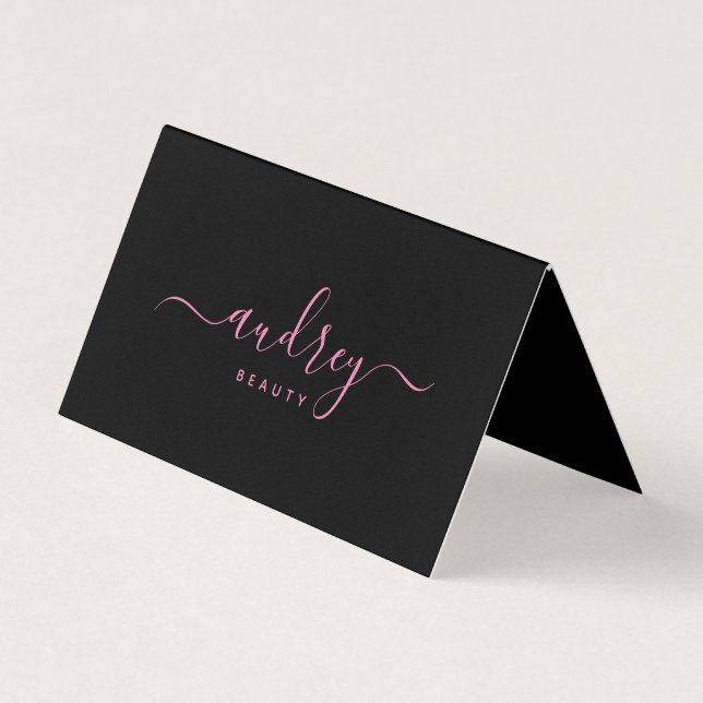 Signature Chic Typografie Rosa und Schwarz Visitenkarten (Vorderseite)