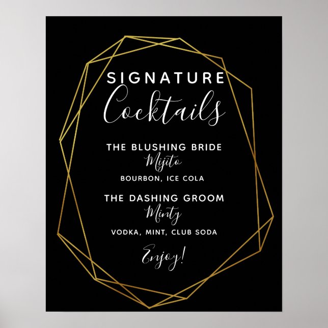 Signature Cocktail Bar Zeichen geometrische Hochze Poster (Vorne)