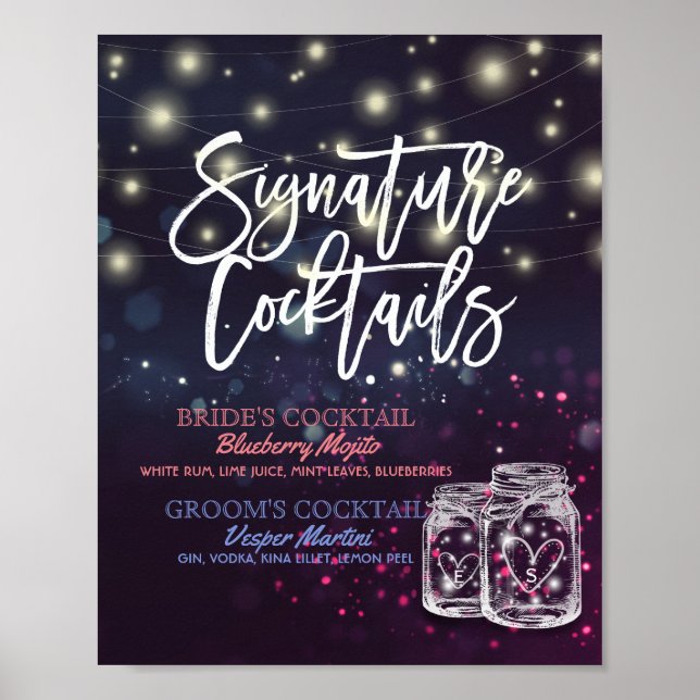 Signature Cocktail Drink Menü Hochzeitsdekor Signa Poster (Vorne)