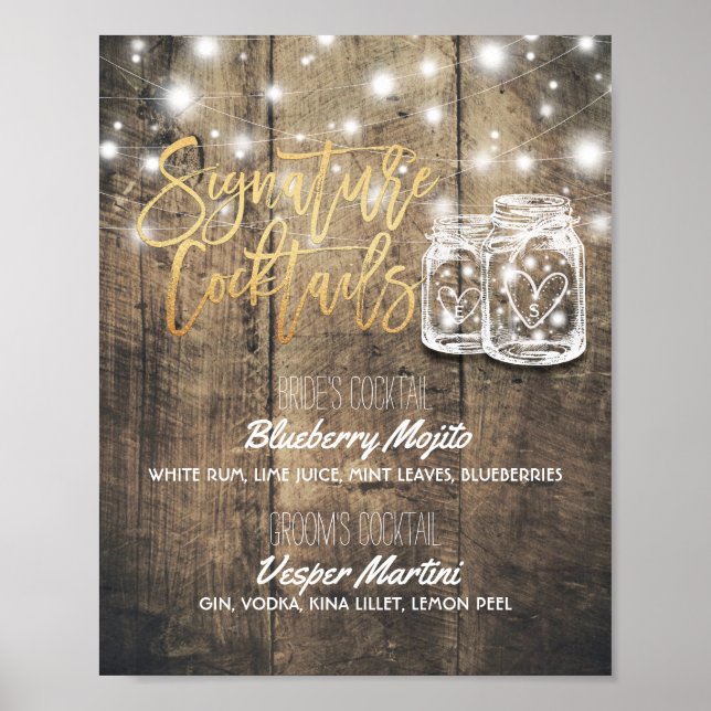 Signature Cocktail Drink Menü Hochzeitsdekor Signa Poster (Vorne)