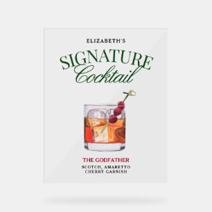 Signature Cocktail Elegant Grün & Rot Acrylschild