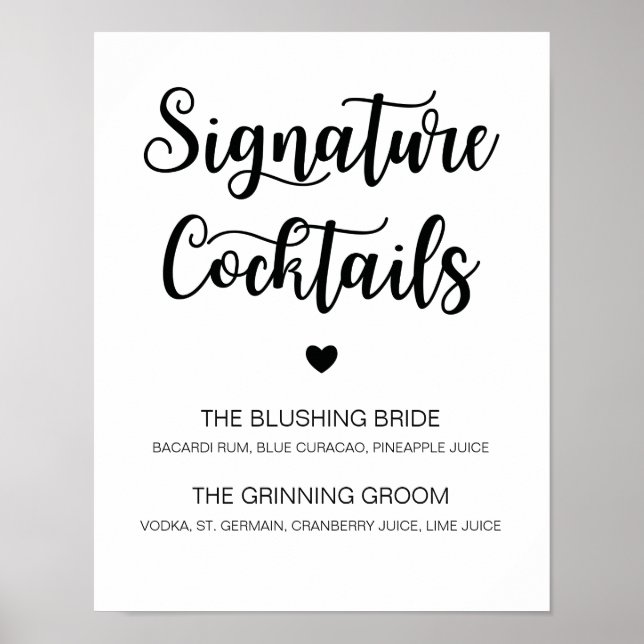 Signature Cocktail Hochzeit Zeichen moderne Kallig Poster (Vorne)