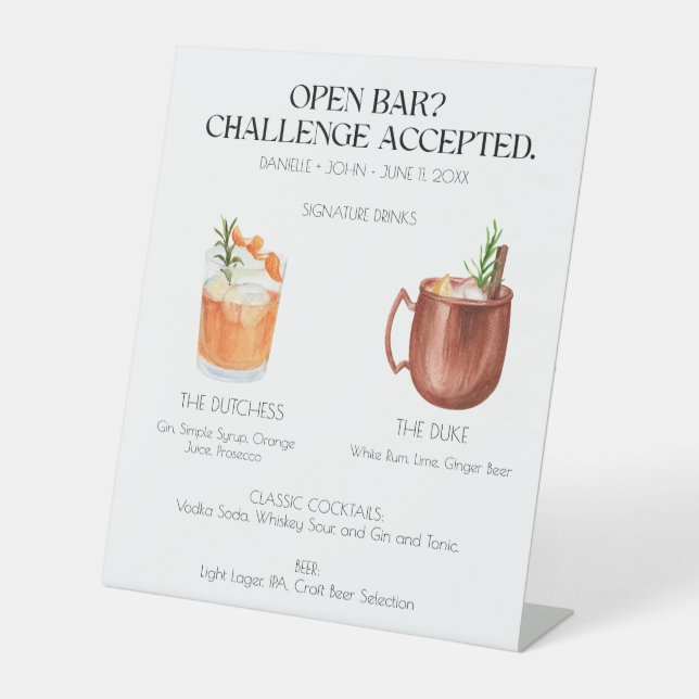 Signature Cocktail Open Bar Wedding Sign Sockelschild (Vorderseite)
