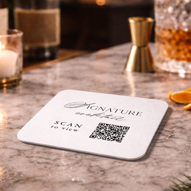 Signature Cocktail QR Code Wedding Rechteckiger Pappuntersetzer (Von Creator hochgeladen)