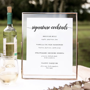 Signature-Cocktailkarte für Schwarz-Weiß-Hochzeit Poster