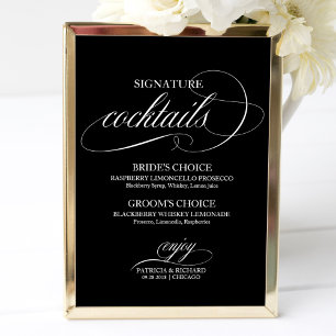 Signature-Cocktails Black White Hochzeitsschild Poster