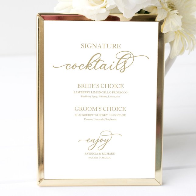 Signature Cocktails Chic Gold Script Poster (Créateur téléchargé)