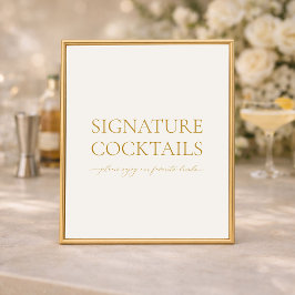Signature Cocktails Elegant Wedding Bar Sign Poster