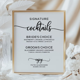 Signature Cocktails Elegante Schrift Hochzeitsschi Poster