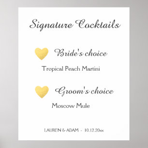 Signature Cocktails Hochzeitszeichen, Imitate gold Poster