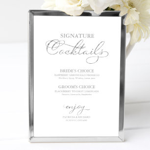 Signature-Cocktails Silber-Goldfolie Hochzeitsschi Poster