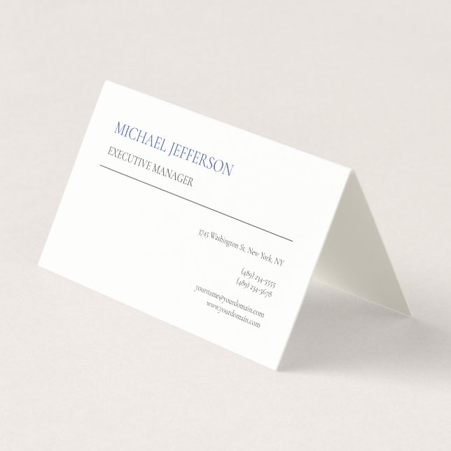 Signature Cream Moderne Elegant Simple Blue White Visitenkarten (Vorderseite)