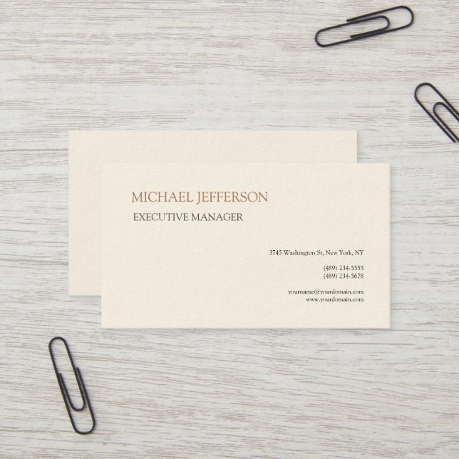 Signature Cream Modernes Elegantes Einfaches Visitenkarte (Vorderseite/Rückseite Beispiel)