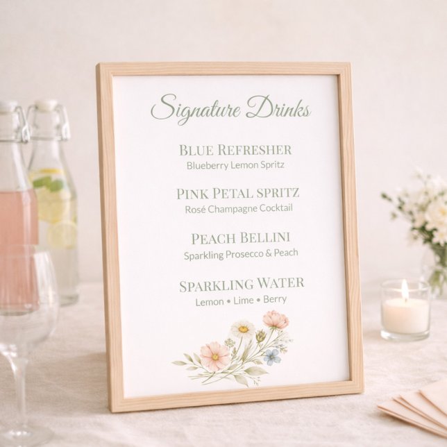 Signature Drink Menu Sign Wildflower Paper Sheet (Von Creator hochgeladen)