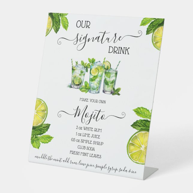 Signature Drink, Mojito Rezept Brautparty Drink Sockelschild (Vorderseite)