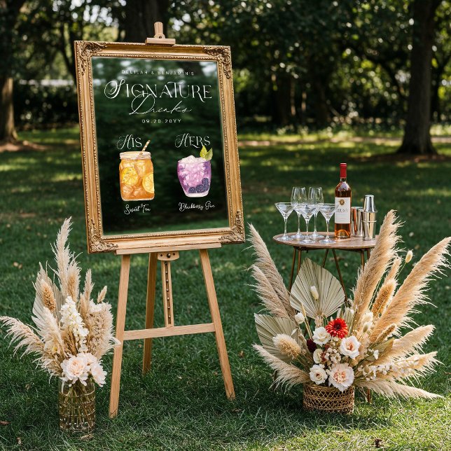 Signature Drink Wedding Bar Sign Cling Fensteraufkleber (Watercolor Signature Drink Wedding Bar Sign Cling)