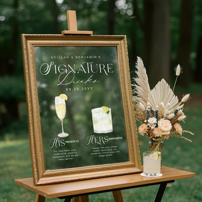 Signature Drink Wedding Bar Sign Cling Fensteraufkleber (Watercolor Signature Drink Wedding Bar Sign Cling)