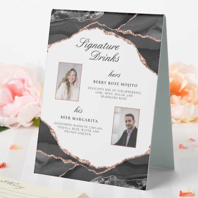 Signature Drinks Agate Rose Gold Wedding Fotos Tischaufsteller (In Situ (Hochzeit))