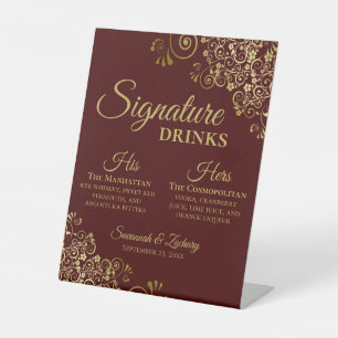 Signature Drinks Auburn Brown & Gold Wedding Bar Sockelschild