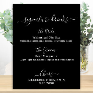 Signature Drinks Black Personalisiert Wedding Bar Poster