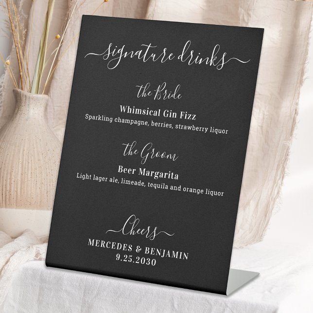 Signature Drinks Black Personalisiert Wedding Bar Sockelschild (Von Creator hochgeladen)