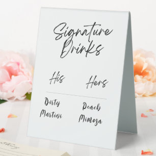 Signature Drinks Black & White Script Hochzeit Tischaufsteller