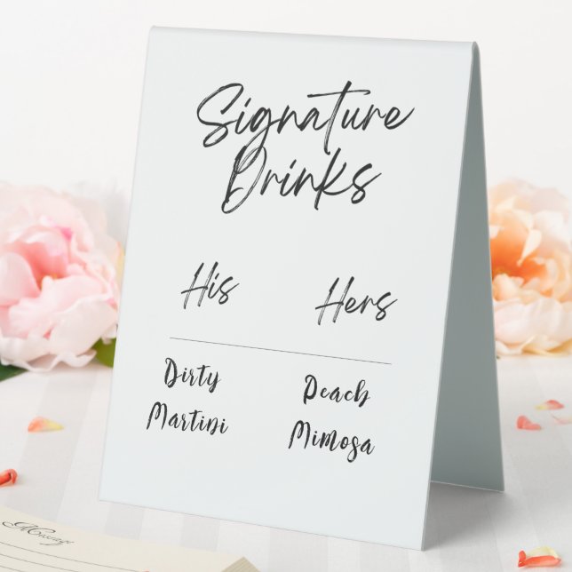 Signature Drinks Black & White Script Hochzeit Tischaufsteller (In Situ (Hochzeit))