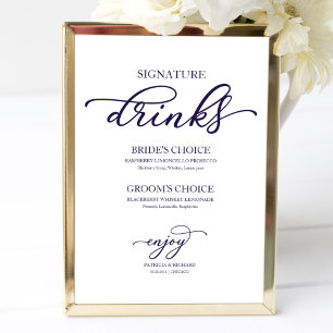 Signature-Drinks Chic Navy Blau Schriftzug-Schild Poster