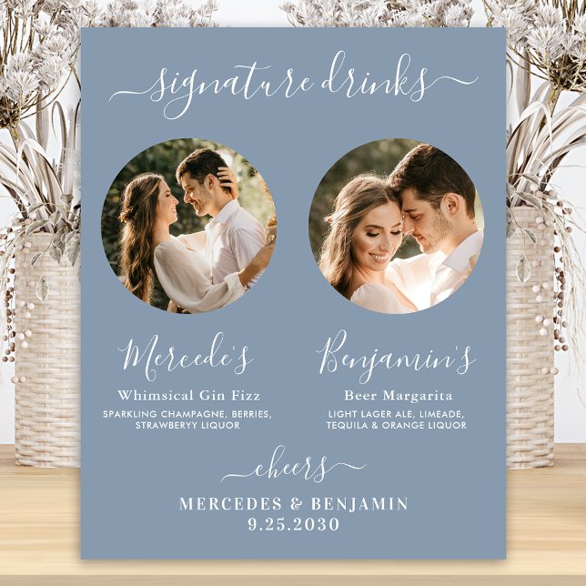 Signature Drinks Custom Foto Dusty Blue Wedding Poster (Von Creator hochgeladen)