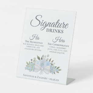 Signature Drinks Dusty Blue Boho Rose Hochzeit Sockelschild