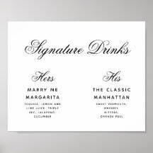 Signature Drinks einfache schwarz-weiße Hochzeitss