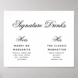 Signature Drinks einfache schwarz-weiße Hochzeitss Poster