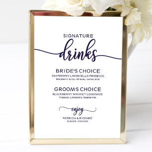 Signature Drinks Elegant Chic Navy Blue Signature Poster
