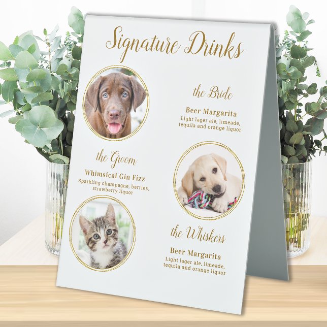 Signature Drinks Elegant Gold Pet Hochzeit 3 Fotos Tischaufsteller (Von Creator hochgeladen)