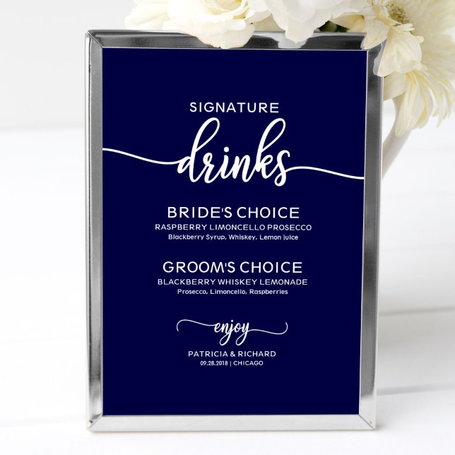 Signature Drinks Elegant Navy Blue Wedding Signatu Poster (Von Creator hochgeladen)