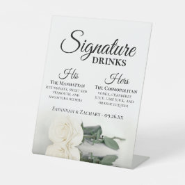 Signature Drinks Elegant White Rose Hochzeit Sockelschild