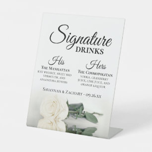 Signature Drinks Elegant White Rose Hochzeit Sockelschild