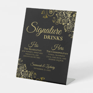 Signature Drinks Elegante Black & Gold Hochzeit Ba Sockelschild