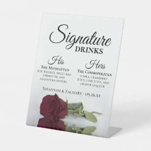 Signature Drinks Elegante Burgund Rose Hochzeit Sockelschild