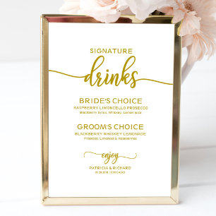 Signature Drinks Elegante Gold Script Hochzeitszei Poster