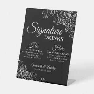 Signature Drinks Elegante Silver & Black Wedding Sockelschild