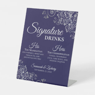 Signature Drinks Elegante Silver & Navy Hochzeit Sockelschild