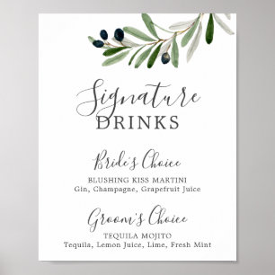 Signature Drinks für moderne Olivenzweige Poster