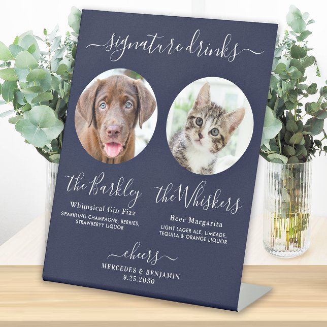 Signature Drinks Haustier Hund Hochzeit Foto Navy  Sockelschild (Von Creator hochgeladen)
