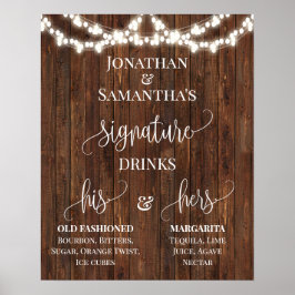 Signature Drinks Hochzeit Empfang rustikales Zeich Poster