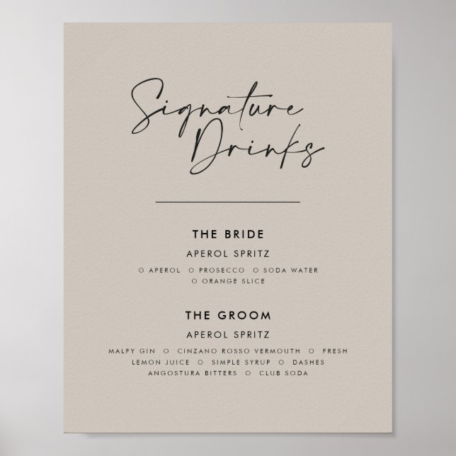 Signature Drinks Hochzeit modern minimalgrau Poster (Vorne)