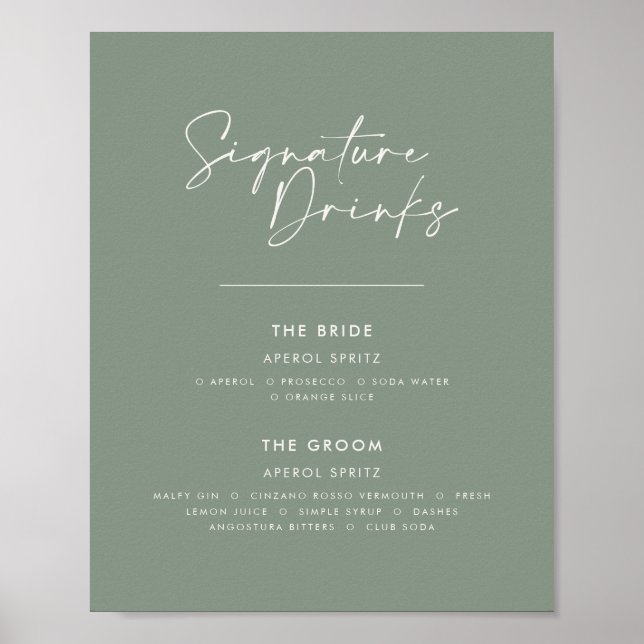 Signature Drinks Hochzeit moderne minimalistisch g Poster (Vorne)