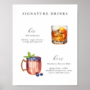 Signature Drinks Hochzeitcocktail-Bar Poster