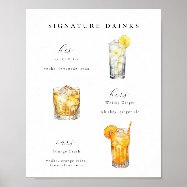 Signature Drinks Hochzeitcocktails Poster (Vorne)